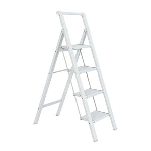 Escabeau pliable Flynama en acier blanc à 4 marches, capacité de 330 lb