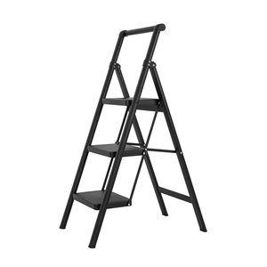 Flynama 330-lb Capacity 3-Step Black Steel Ladder Folding Step Stool