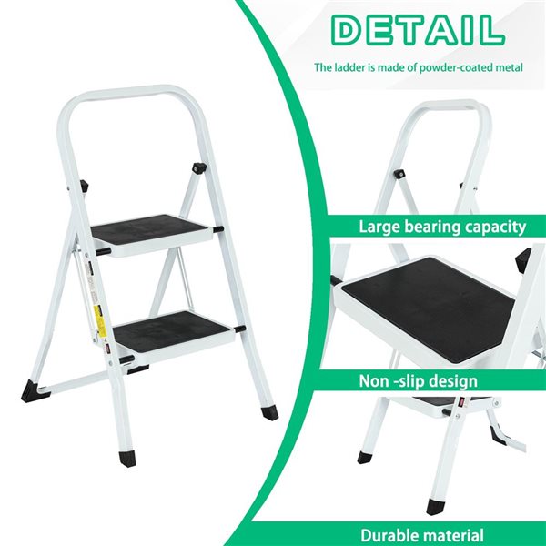 Flynama 330-lb Capacity 2-Step White Steel Ladder Folding Step Stool