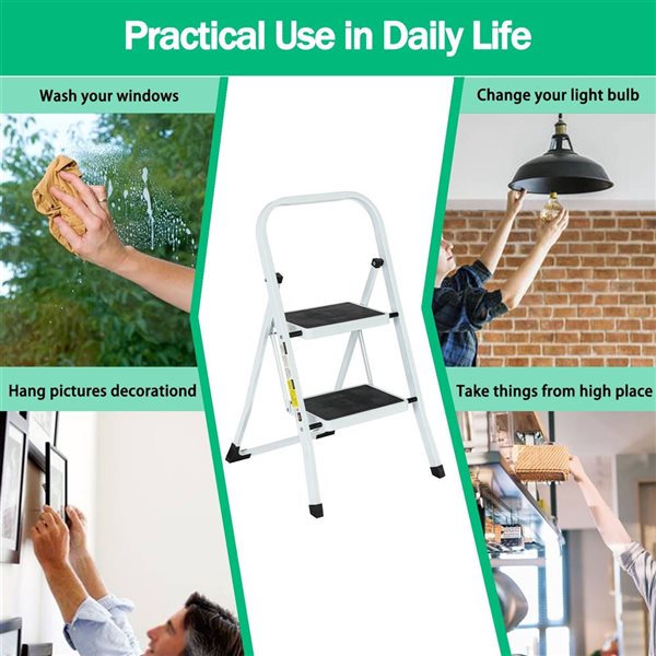 Flynama 330-lb Capacity 2-Step White Steel Ladder Folding Step Stool