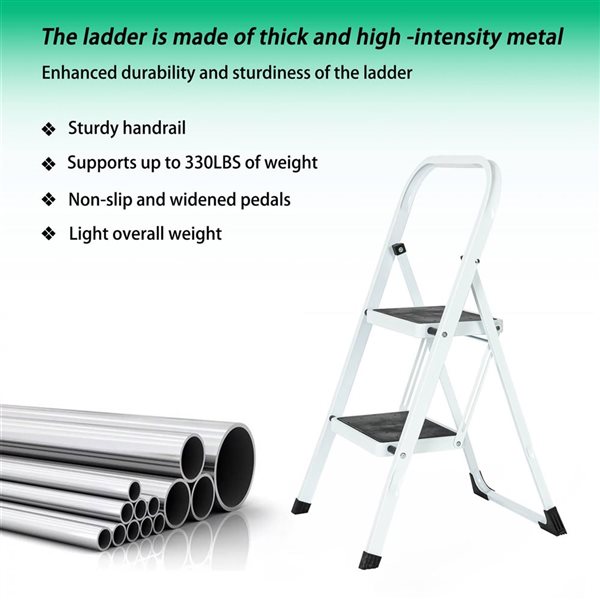 Flynama 330-lb Capacity 2-Step White Steel Ladder Folding Step Stool