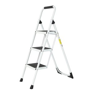 Flynama 330-lb Capacity 3-Step White Steel Ladder Folding Step Stool