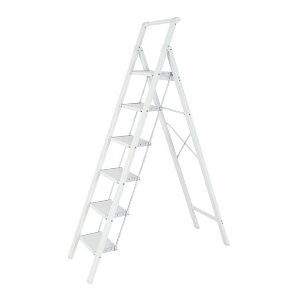 Flynama 330-lb Capacity 6-Step White Steel Ladder Folding Step Stool