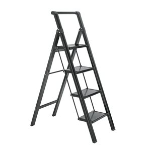 Flynama 330-lb Capacity 4-Step Black Steel Ladder Folding Step Stool