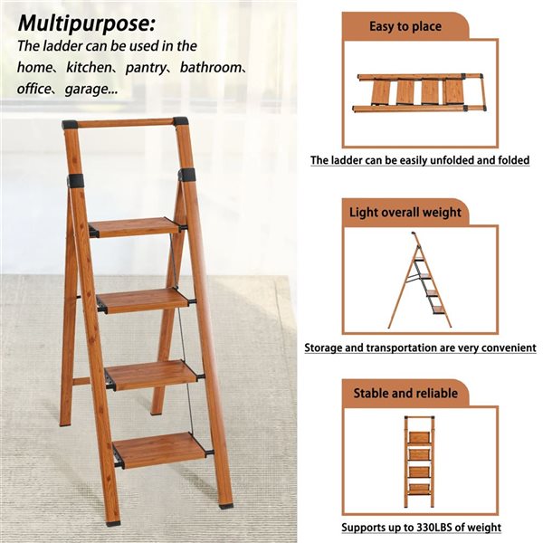 Escabeau pliable Flynama en acier brun à 4 marches, capacité de 330 lb