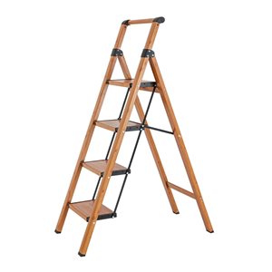 Flynama 330-lb Capacity 4-Step Brown Steel Ladder Folding Step Stool