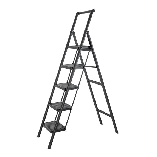 Flynama 330-lb Capacity 5-Step Black Steel Ladder Folding Step Stool