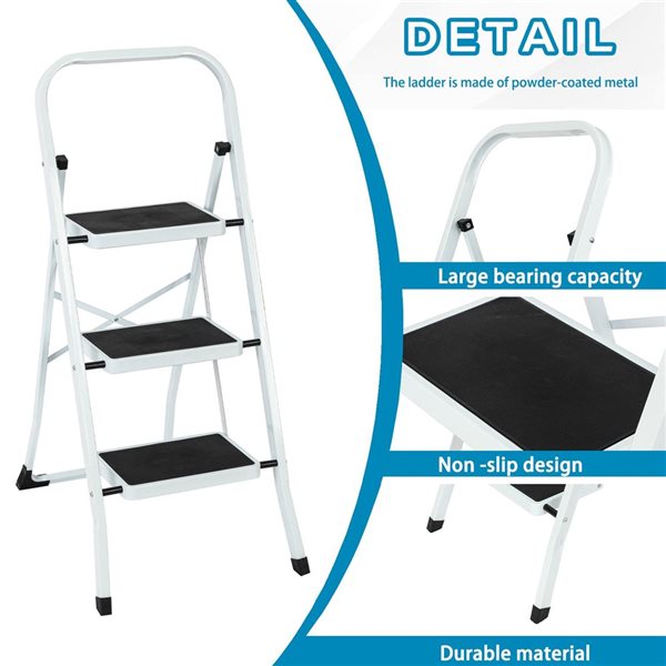 Flynama 330-lb Capacity 3-Step White Steel Ladder Folding Step Stool