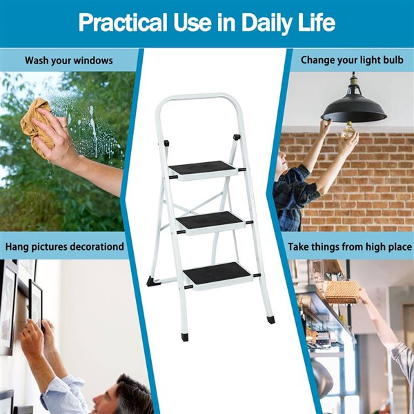 Flynama 330-lb Capacity 3-Step White Steel Ladder Folding Step Stool