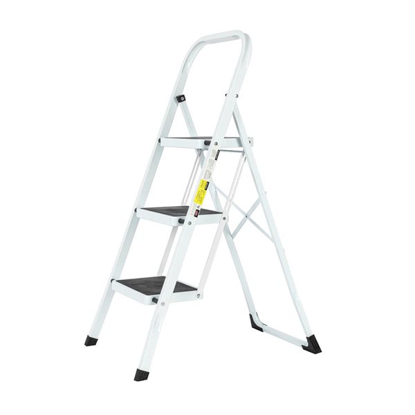 Escabeau pliable Flynama en acier blanc à 3 marches, capacité de 330 lb