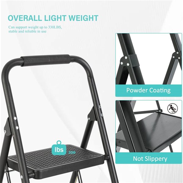 Flynama 330-lb Capacity 2-Step Black Steel Ladder Folding Step Stool