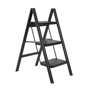 Flynama 330-lb Capacity 3-Step Black Steel Ladder Folding Step Stool