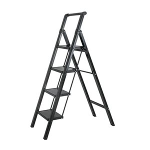 Flynama 330-lb Capacity 4-Step Black Steel Ladder Folding Step Stool