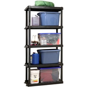Grande étagère de rangement en plastique noir 18 X 36 X 74 po Oskar par Koolatron à 5 niveaux