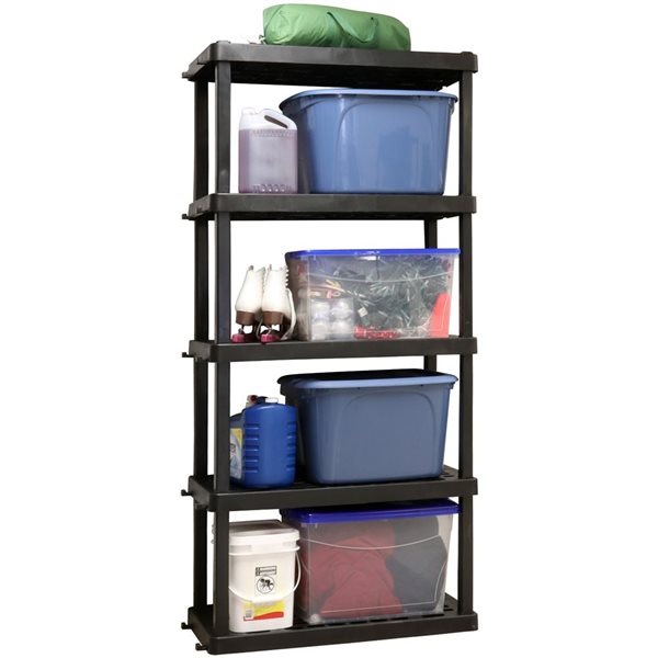 Koolatron Oskar Large Black Plastic 5-Tier 18 X 36 X 74-in Interlocking Shelving Unit