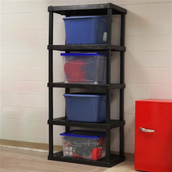 Koolatron Oskar Large Black Plastic 5-Tier 18 X 36 X 74-in Interlocking Shelving Unit