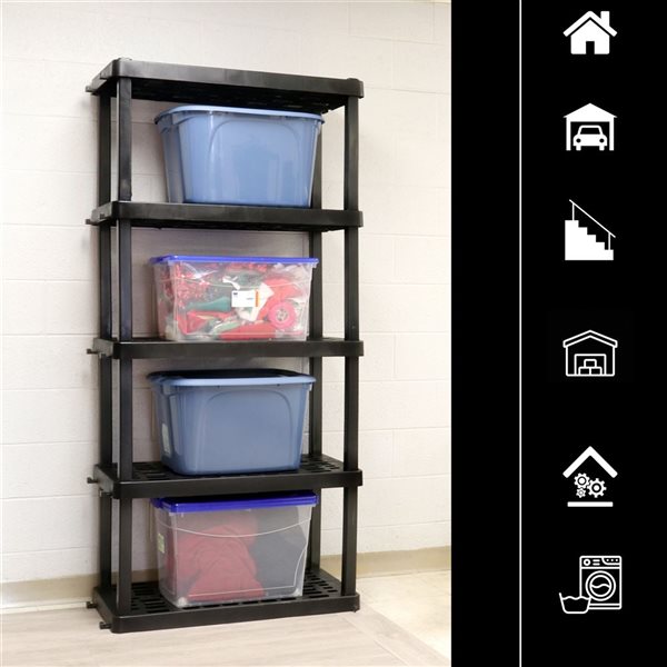 Koolatron Oskar Large Black Plastic 5-Tier 18 X 36 X 74-in Interlocking Shelving Unit