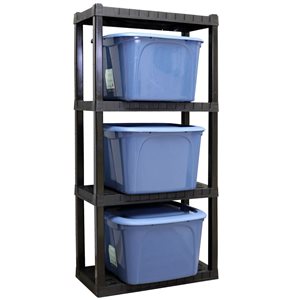 Étagère de rangement en plastique noir 30 X 14 X 57 po Oskar par Koolatron à 4 niveaux