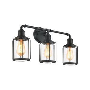 Flynama 24-in W Matte Black Metal 3-Light Modern/Contemporary Vanity Light