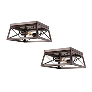 Flynama 12-in L Oil-Rubbed Bronze Metal 2-Light Flush Mount Ceiling Light - 2/Pk