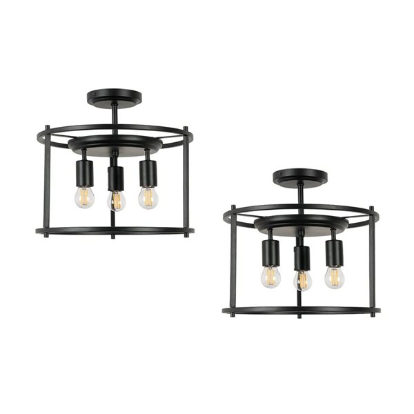 Flynama 14-in L Matte Black 3-Light Semi-Flush Mount Ceiling Light - 2/Pk