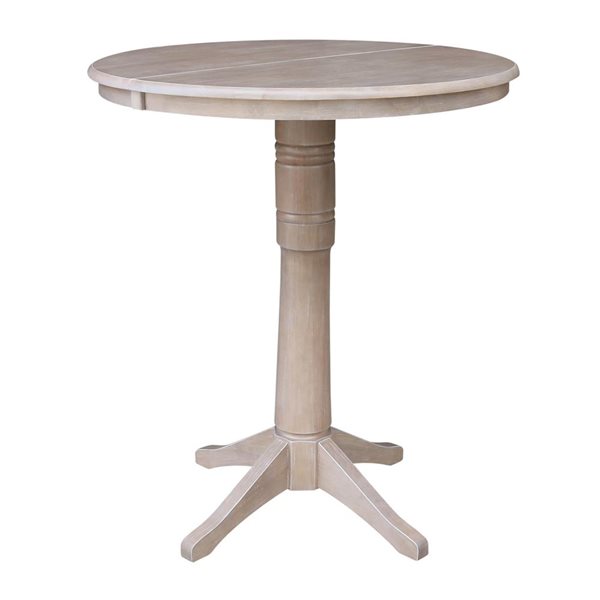 International Concepts 36 x 40.9-in H Washed Grey Taupe Round Top Pedestal Table w/ 12-in Leaf - Dining, Counter, or Bar Height