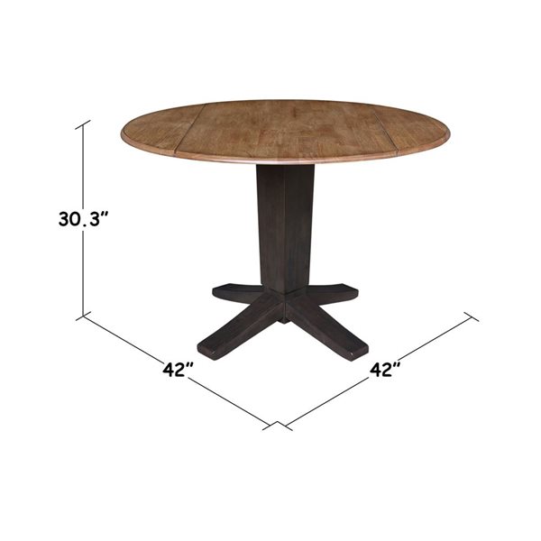 International Concepts 42 dia x 30.3-in H Solid Wood Round Dual Drop Leaf Dining Pedestal Table - Hickory/Washed Coal