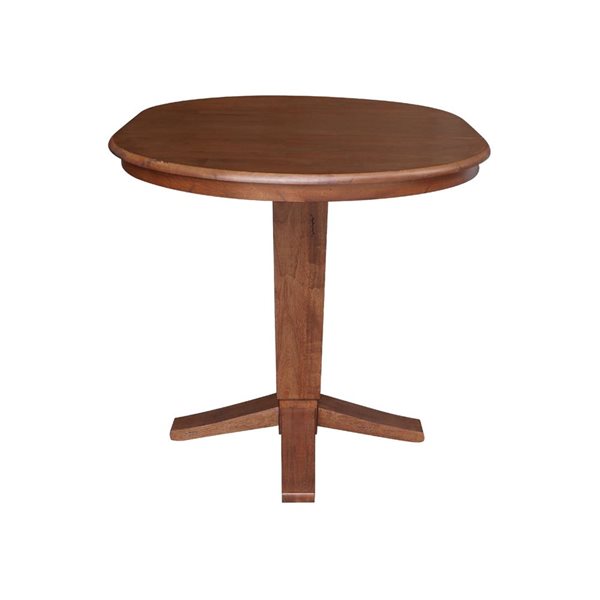 International Concepts 36 dia x 36.1-in H Solid Wood Round Top Pedestal Table w/ 12-in Leaf - Distressed Oak