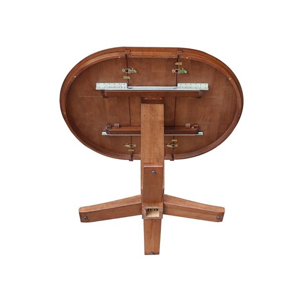 International Concepts 36 dia x 36.1-in H Solid Wood Round Top Pedestal Table w/ 12-in Leaf - Distressed Oak