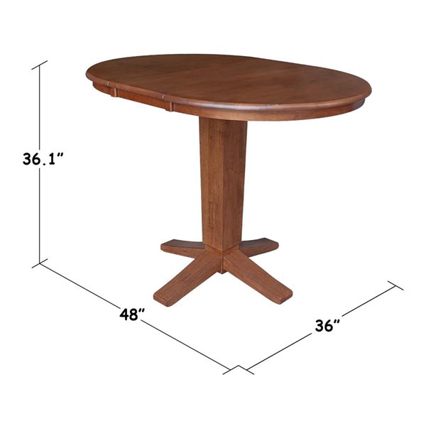 International Concepts 36 dia x 36.1-in H Solid Wood Round Top Pedestal Table w/ 12-in Leaf - Distressed Oak
