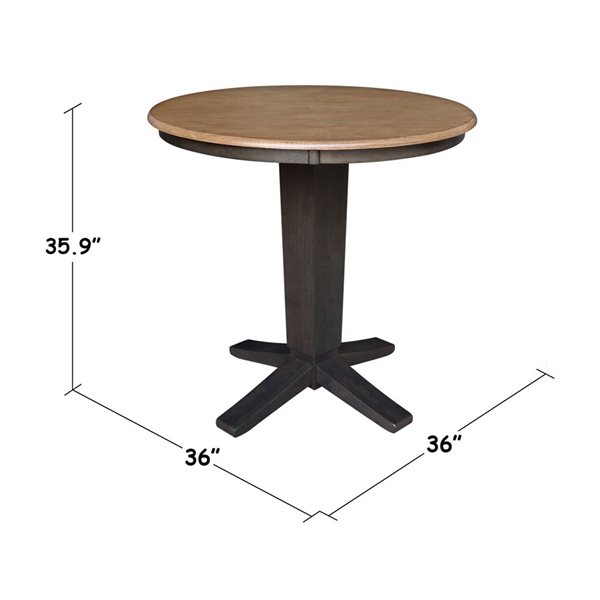 International Concepts 36 dia x 35.9-in H Solid Wood Round Top Pedestal Dining Table - Hickory/Washed Coal