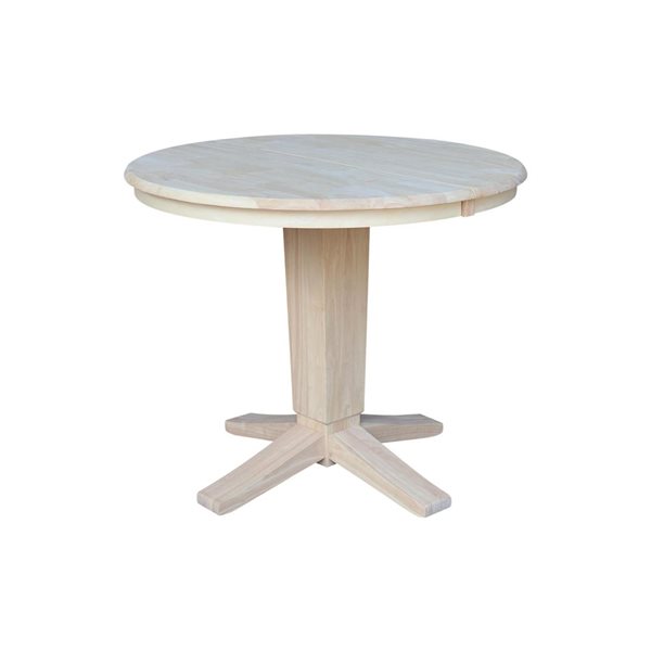 International Concepts 36 dia x 30.1-in H Solid Wood Round Top Pedestal Table w/ 12-in Leaf - Unfinished