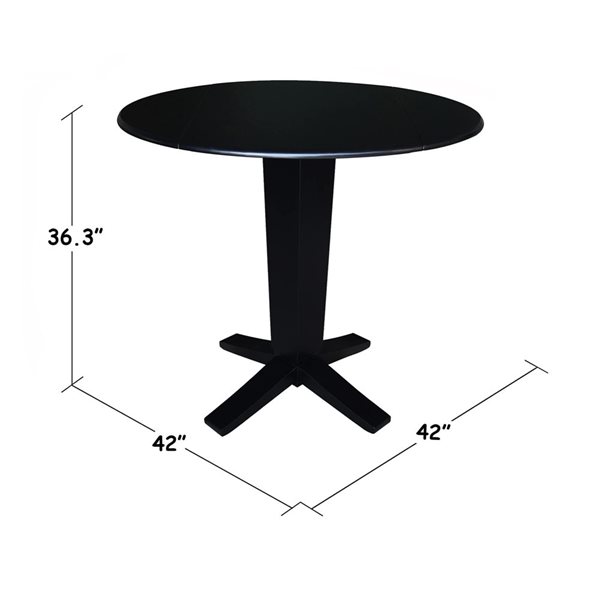 International Concepts 42 dia x 36.3-in H Solid Wood Round Dual Drop Leaf Dining Pedestal Table - Black
