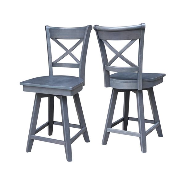 International Concepts Charlotte Solid Wood Swivel Bar Height Stool - Heather Grey