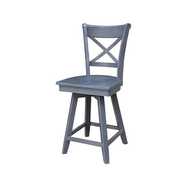 International Concepts Charlotte Solid Wood Swivel Bar Height Stool - Heather Grey
