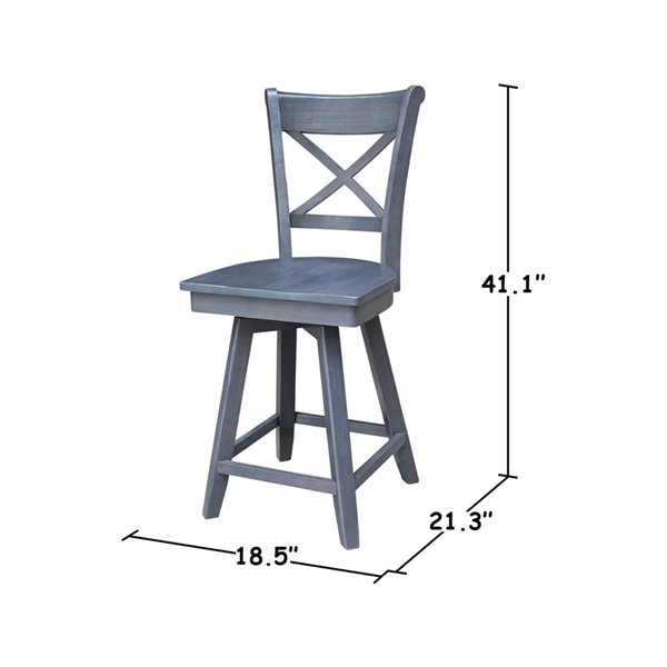 International Concepts Charlotte Solid Wood Swivel Bar Height Stool - Heather Grey