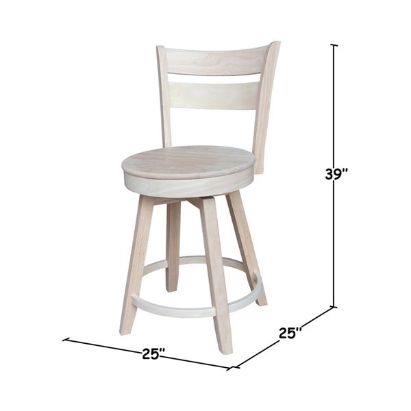International Concepts Sara Solid Wood Swivel Counter Height Stool - Unfinished