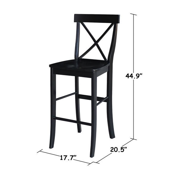 International Concepts Wood X-Back Bar Height Stool - Black