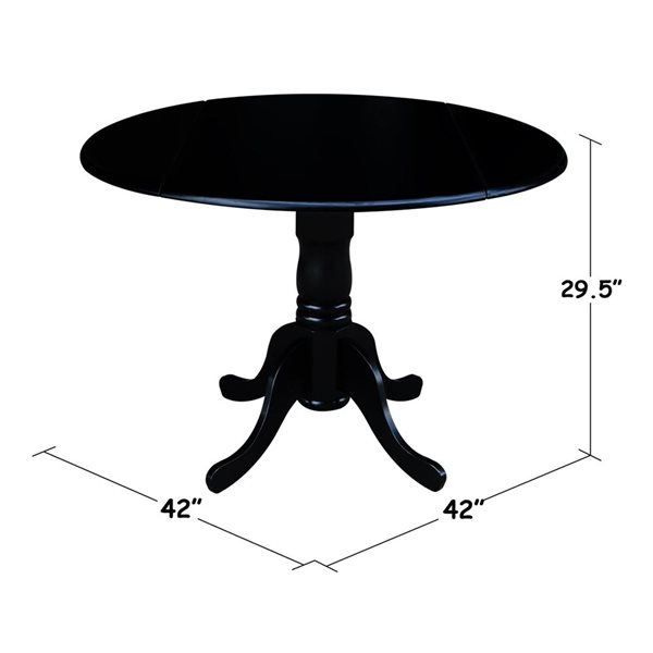 International Concepts 42-in dia Wood Round Dual Drop Leaf Pedestal Dining Table - Black