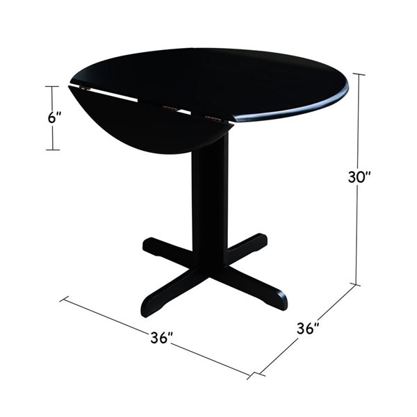 International Concepts 36-in Wood Round Dual Drop Leaf Dining Table - Black