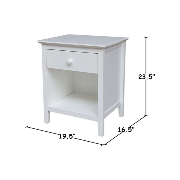 International Concepts Solid Wood Bedroom Nightstand with 1 Drawer, White