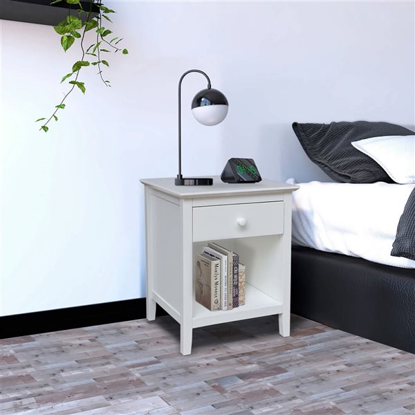 International Concepts Solid Wood Bedroom Nightstand with 1 Drawer, White