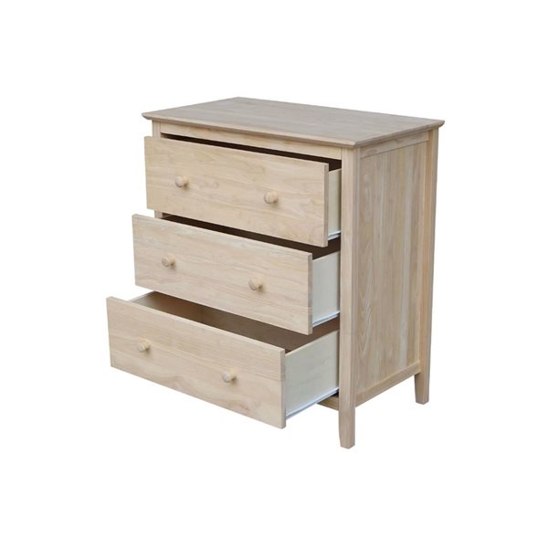 International Concepts Solid Wood Bedroom Dresser/Chest with 3 Drawers - Unfinished