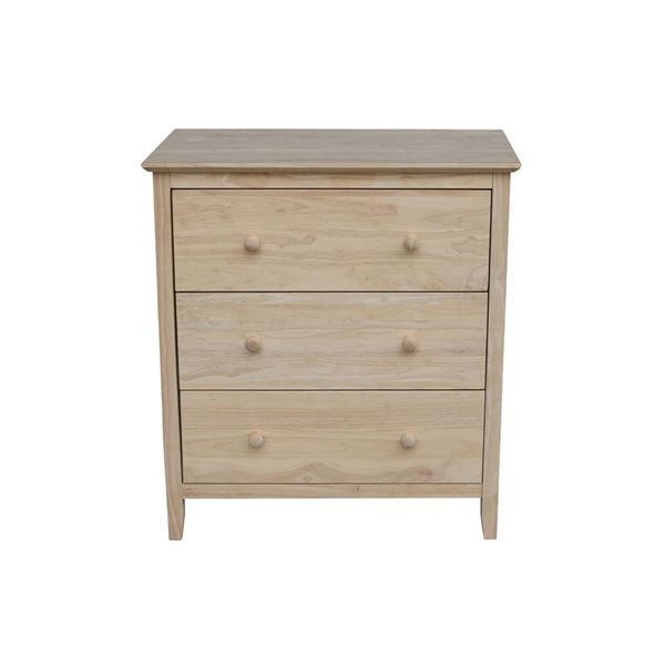 International Concepts Solid Wood Bedroom Dresser/Chest with 3 Drawers - Unfinished