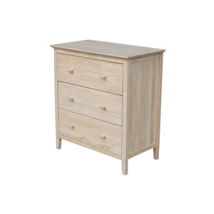 International Concepts Solid Wood Bedroom Dresser/Chest with 3 Drawers - Unfinished