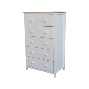 International Concepts Solid Wood Bedroom Dresser/Chest with 5 Drawers - White