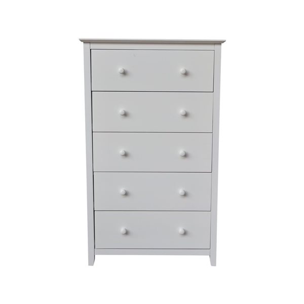 International Concepts Solid Wood Bedroom Dresser/Chest with 5 Drawers - White