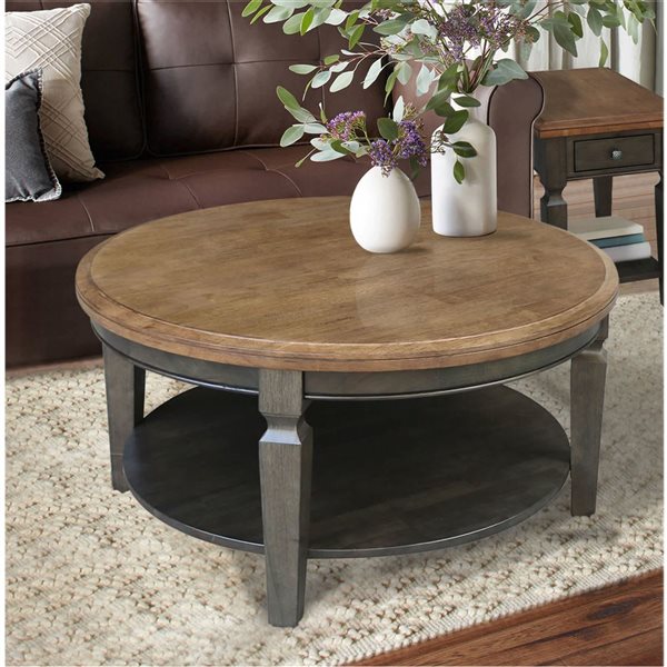 International Concepts Vista Round Coffee Table - Hickory/Washed Coal