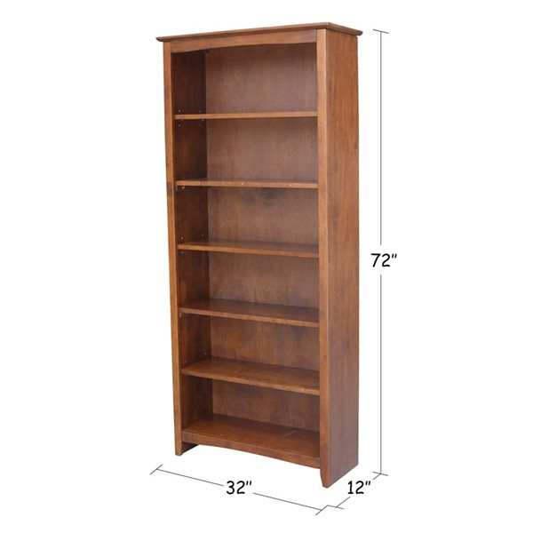 International Concepts Shaker Brown Solid Wood Bookcase - 72-in H