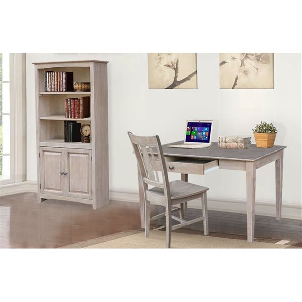 International Concepts Basic Size Desk with Drawer and Chair - Washed Grey Taupe